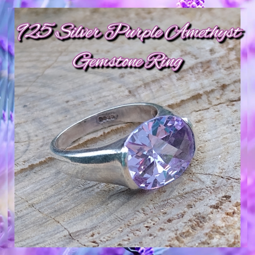 Vtg 925 SS Purple Amethyst Gemstone Ring